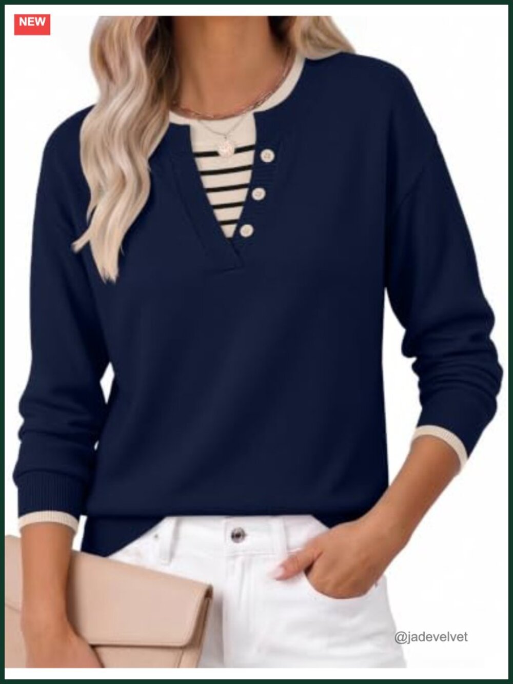 Women's Long Sleeve Crew Neck Pullover Sweater Faux-Layered Contrast Collar
